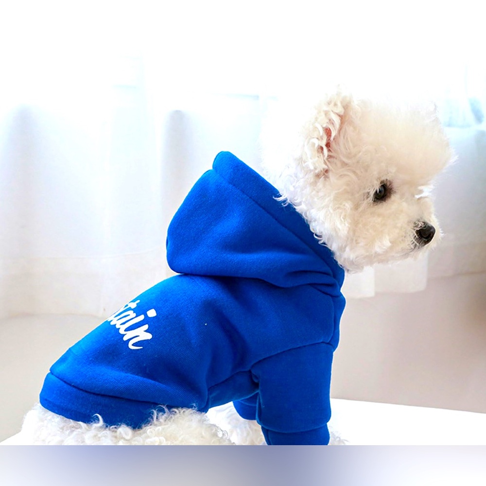 Pet Hooded Sweatshirt, Captain Logo, New, Blue, small breed, size Large, sleeves